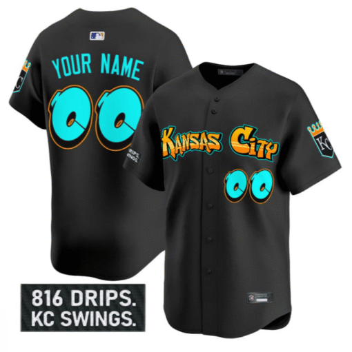 Custom Kansas City Royals Jersey Graffiti Crown Drop Limited Stitched Baseball