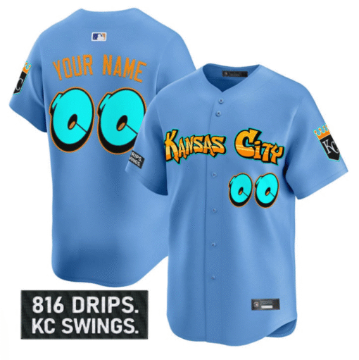 Custom Kansas City Royals Jersey Graffiti Crown Drop Limited Stitched Baseball - Image 4