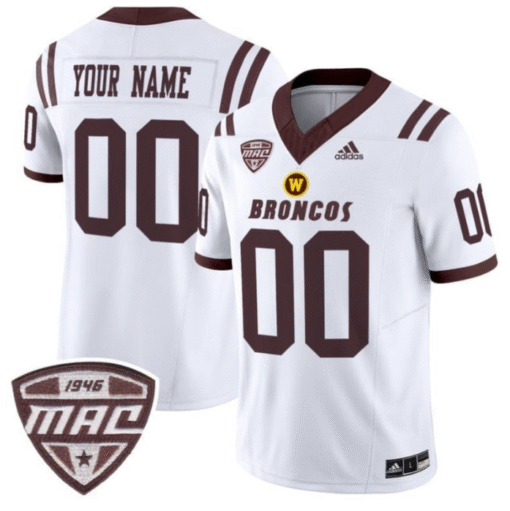Custom Western Michigan Broncos Jersey Name, Number Football Stitched White