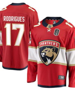 Evan Rodrigues Jersey 17 Florida Panthers 2025 Breakaway Player Stitched Hockey 5 Evan Rodrigues 17 Florida Panthers 2025 Stanley Cup Final Home Breakaway Men Jersey Red