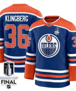 Alternative view of John Klingberg Jersey 36 Edmonton Oilers 2025 Stanley Cup Final Home Breakaway Stitched Hockey