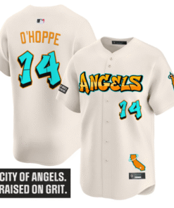 Logan OHoppe Jersey 14 Los Angeles Angels Graffiti Halo Drop Stitched Cream