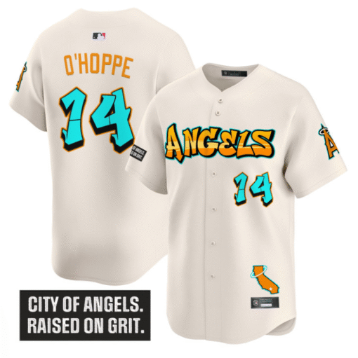 Logan O'Hoppe Jersey #14 Los Angeles Angels Graffiti Halo Drop Stitched Baseball - Image 4