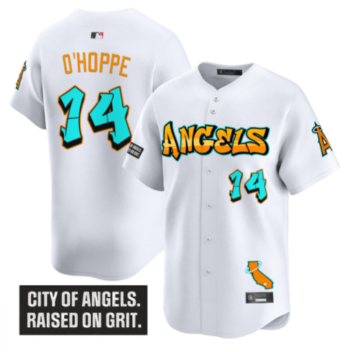 Logan O'Hoppe Jersey #14 Los Angeles Angels Graffiti Halo Drop Stitched Baseball - Image 2
