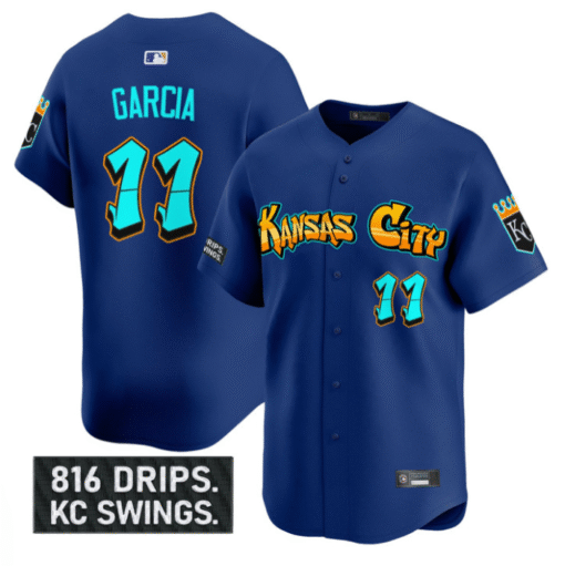 Maikel Garcia Jersey #11 Kansas City Royals Graffiti Crown Drop Stitched Baseball - Image 3