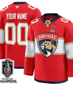 Men Custom Florida Panthers Jersey 2025 Stanley Cup Champions Red
