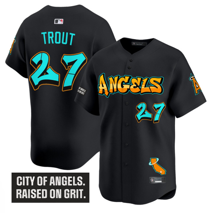 Mike Trout Jersey #27 Los Angeles Angels Graffiti Halo Drop Edition Stitched Baseball 1 Mike Trout Jersey #27 Los Angeles Angels Graffiti Halo Drop Edition Stitched Baseball