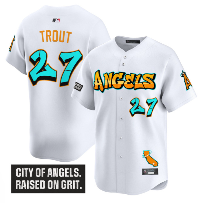 Mike Trout Jersey #27 Los Angeles Angels Graffiti Halo Drop Edition Stitched Baseball 2 Mike Trout Jersey #27 Los Angeles Angels Graffiti Halo Drop Edition Stitched Baseball - Image 2