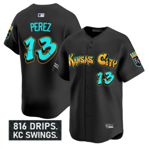 Salvador Perez Jersey #13 Kansas City Royals Graffiti Crown Drop Stitched Baseball