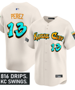 Salvador Perez Jersey 13 Kansas City Royals Graffiti Crown Drop Stitched Cream