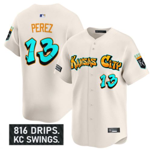 Salvador Perez Jersey #13 Kansas City Royals Graffiti Crown Drop Stitched Baseball - Image 4