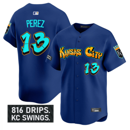 Salvador Perez Jersey #13 Kansas City Royals Graffiti Crown Drop Stitched Baseball - Image 3