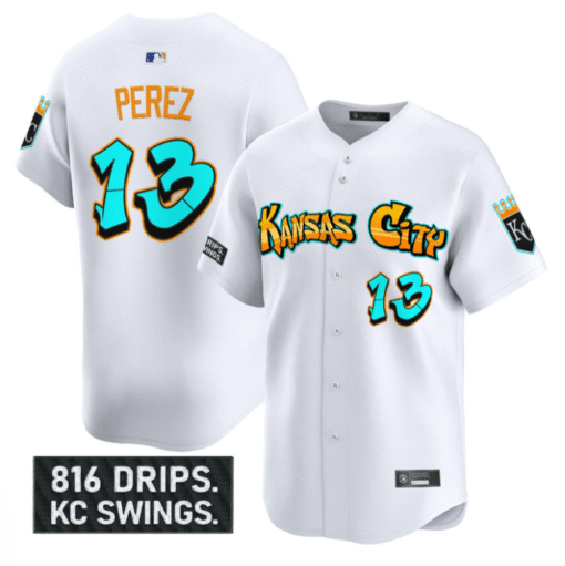Salvador Perez Jersey #13 Kansas City Royals Graffiti Crown Drop Stitched Baseball - Image 2