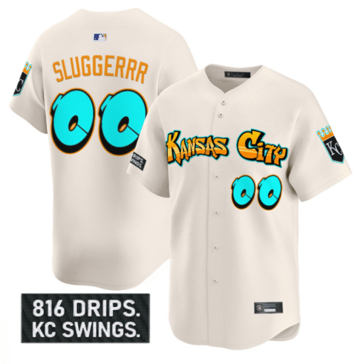 Sluggerrr Jersey #00 Kansas City Royals Graffiti Crown Drop Stitched Baseball - Image 4