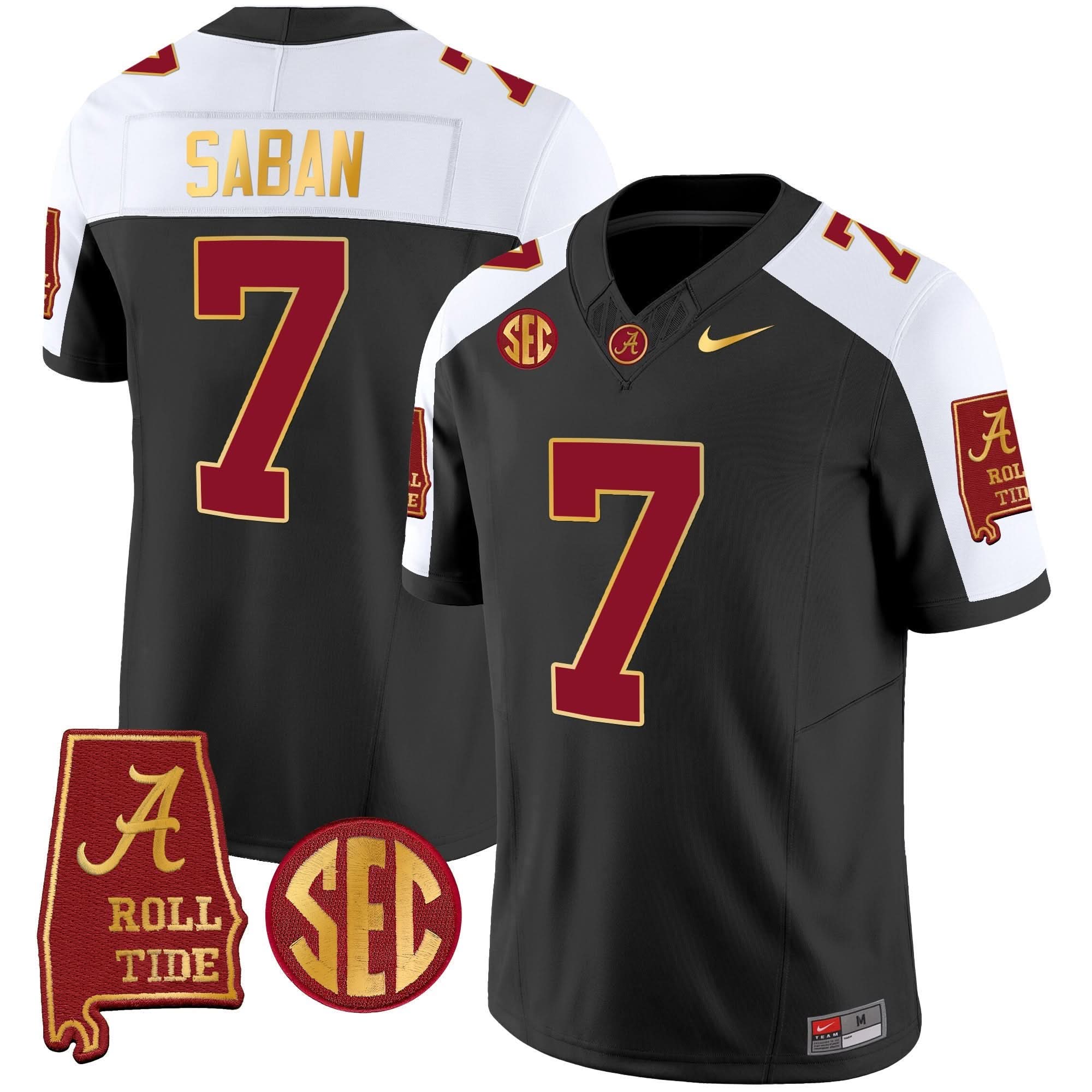 Nick Saban Alabama Crimson Tide #7 Champions Gold Trim Vapor Jersey - All Stitched 1 Nick Saban Alabama Crimson Tide #7 Champions Gold Trim Vapor Jersey - All Stitched