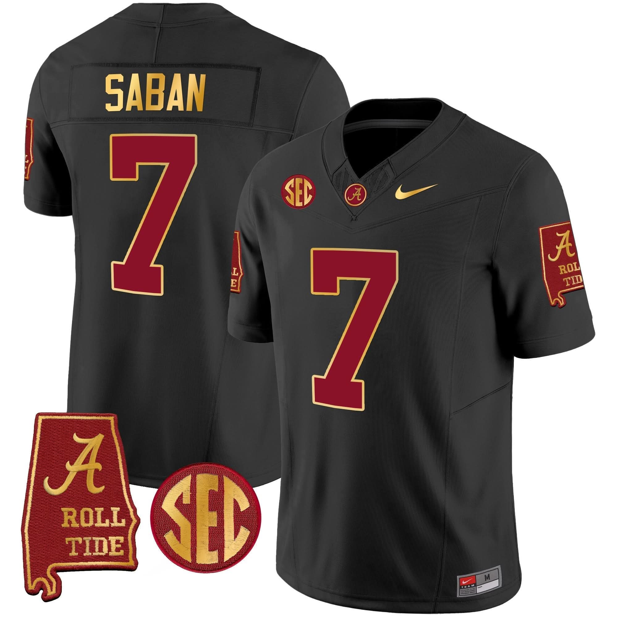 Nick Saban Alabama Crimson Tide #7 Champions Gold Trim Vapor Jersey - All Stitched 5 Nick Saban Alabama Crimson Tide #7 Champions Gold Trim Vapor Jersey - All Stitched - Image 5
