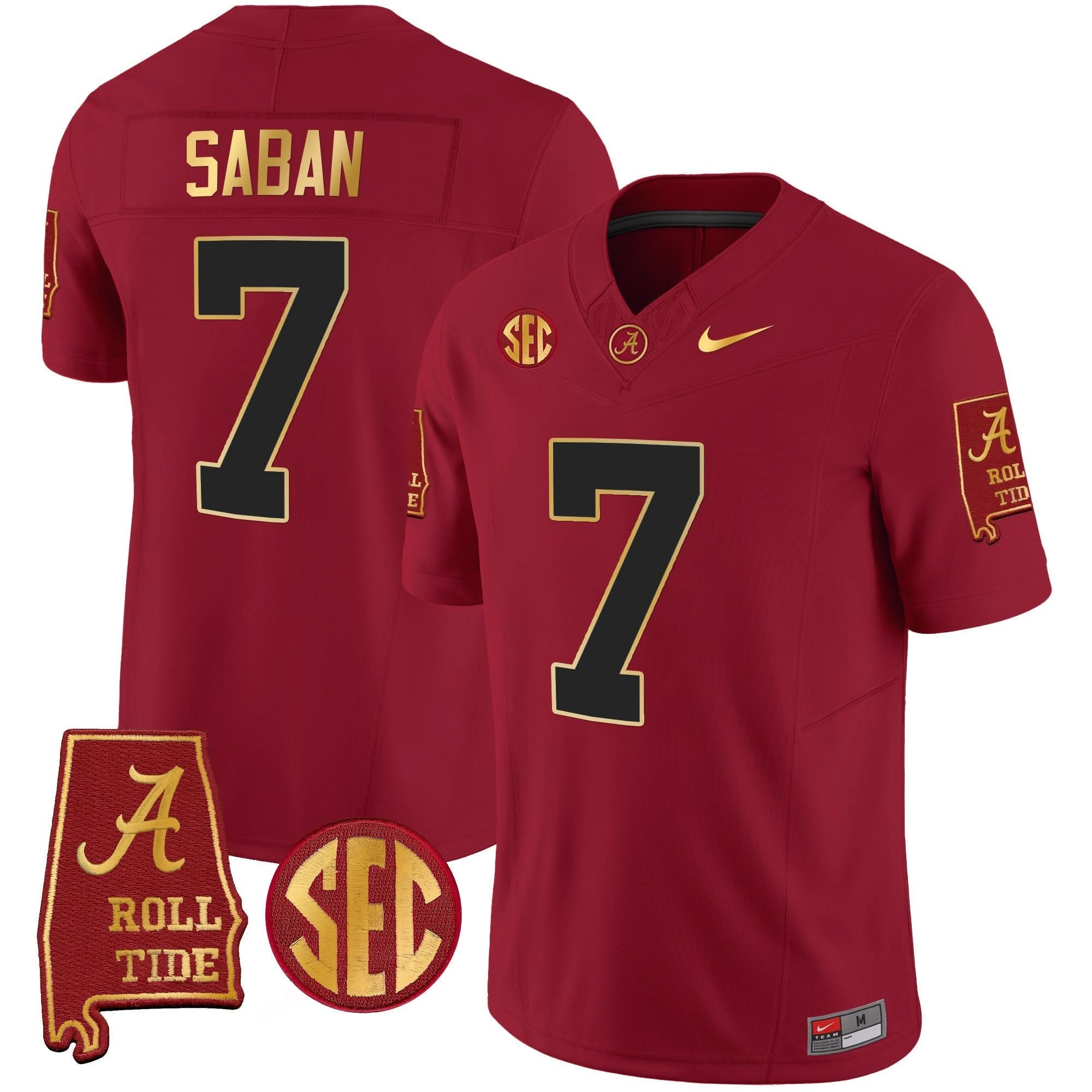Nick Saban Alabama Crimson Tide #7 Champions Gold Trim Vapor Jersey - All Stitched 3 Nick Saban Alabama Crimson Tide #7 Champions Gold Trim Vapor Jersey - All Stitched - Image 3