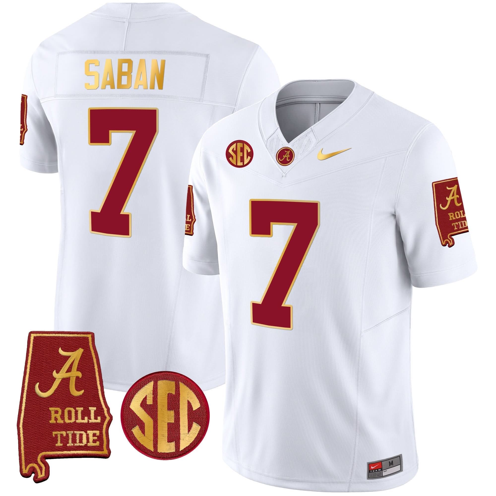 Nick Saban Alabama Crimson Tide #7 Champions Gold Trim Vapor Jersey - All Stitched 4 Nick Saban Alabama Crimson Tide #7 Champions Gold Trim Vapor Jersey - All Stitched - Image 4