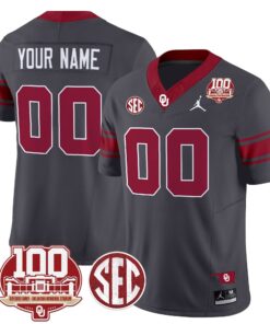 Alternative view of Custom Oklahoma Sooners Jersey 100th Anniversary Patch Vapor Limited Stitched