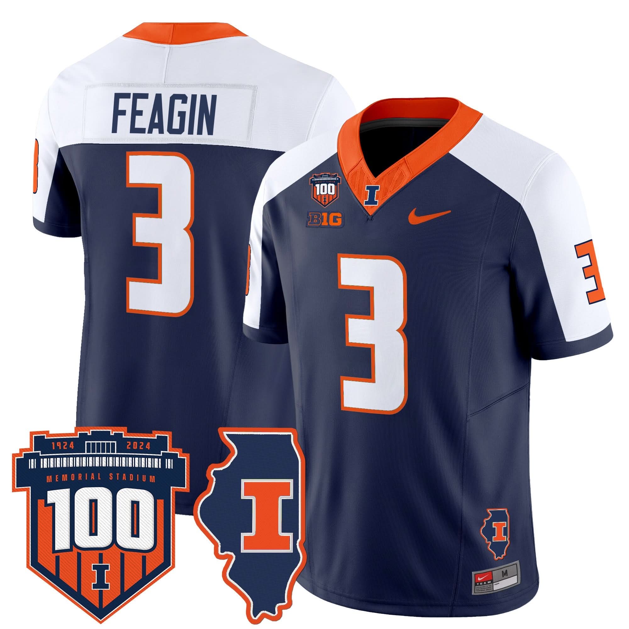 Illinois Fighting Illini 100th Memorial Stadium Patch Vapor Limited Jersey - All Stitched 16 Illinois Fighting Illini 100th Memorial Stadium Patch Vapor Limited Jersey - All Stitched - Image 16