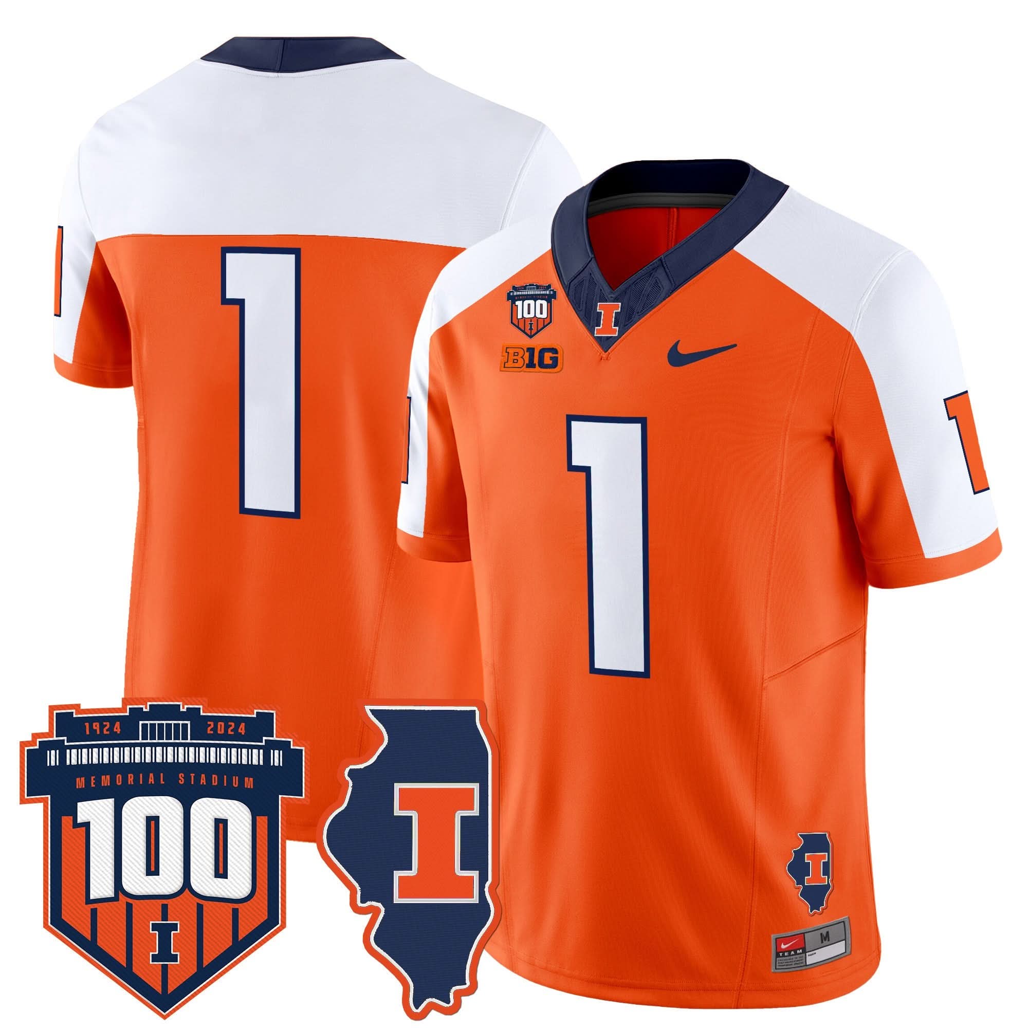Illinois Fighting Illini 100th Memorial Stadium Patch Vapor Limited Jersey - All Stitched 48 Illinois Fighting Illini 100th Memorial Stadium Patch Vapor Limited Jersey - All Stitched - Image 48