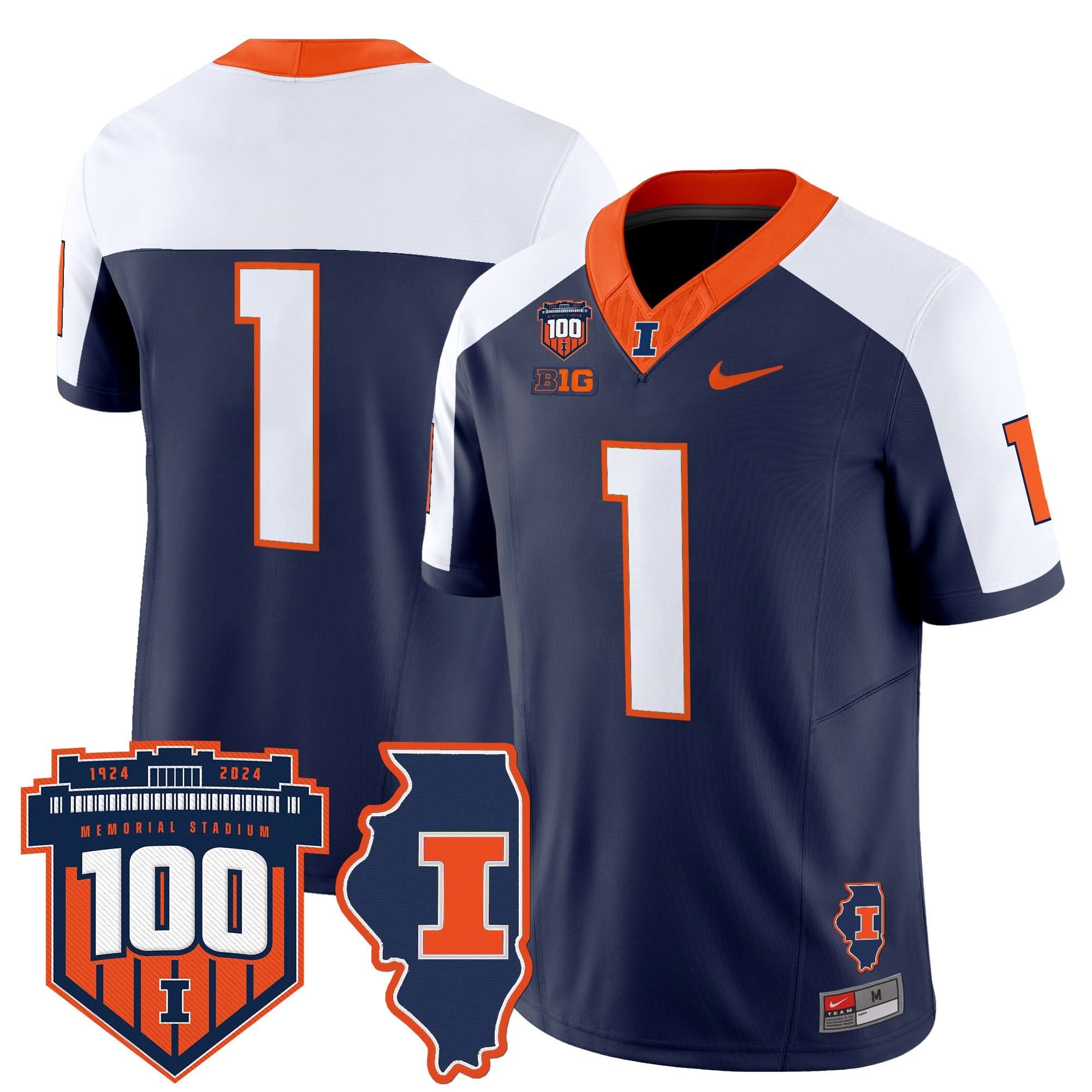 Illinois Fighting Illini 100th Memorial Stadium Patch Vapor Limited Jersey - All Stitched 42 Illinois Fighting Illini 100th Memorial Stadium Patch Vapor Limited Jersey - All Stitched - Image 42