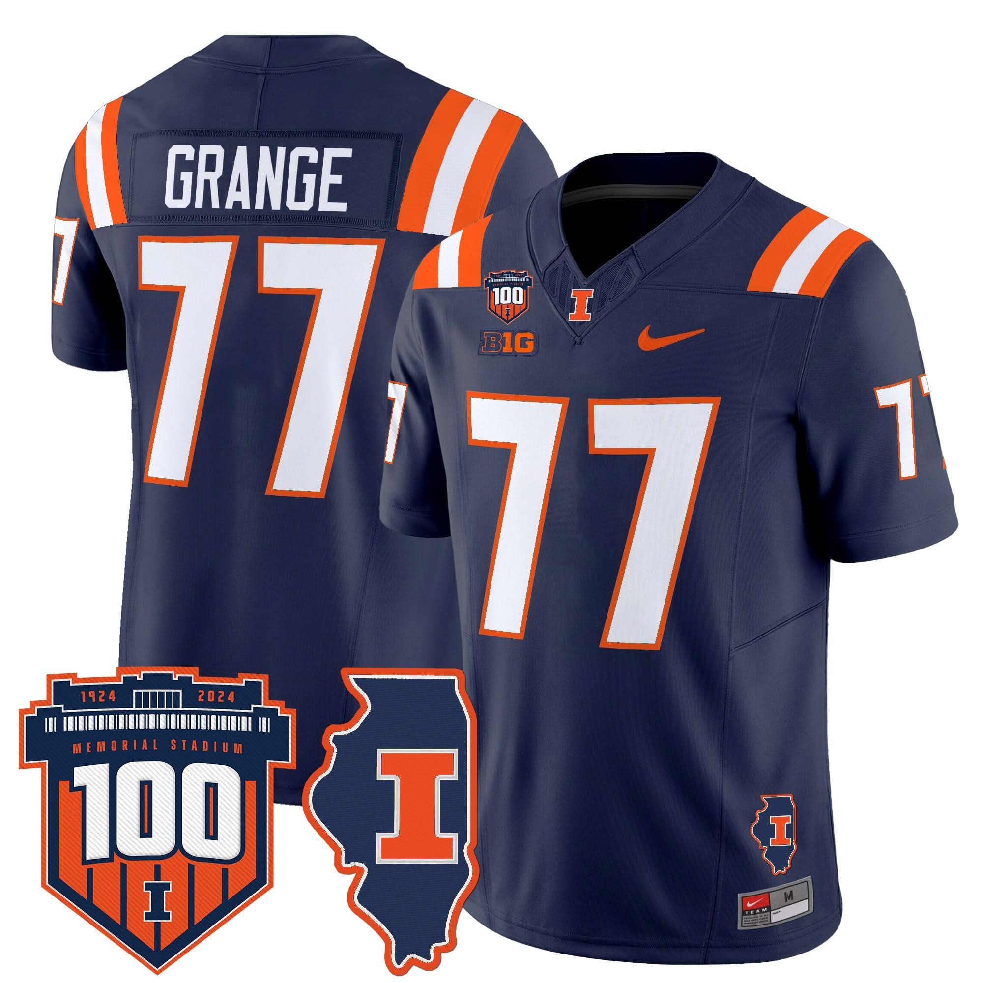 Illinois Fighting Illini 100th Memorial Stadium Patch Vapor Limited Jersey - All Stitched 7 Illinois Fighting Illini 100th Memorial Stadium Patch Vapor Limited Jersey - All Stitched - Image 7