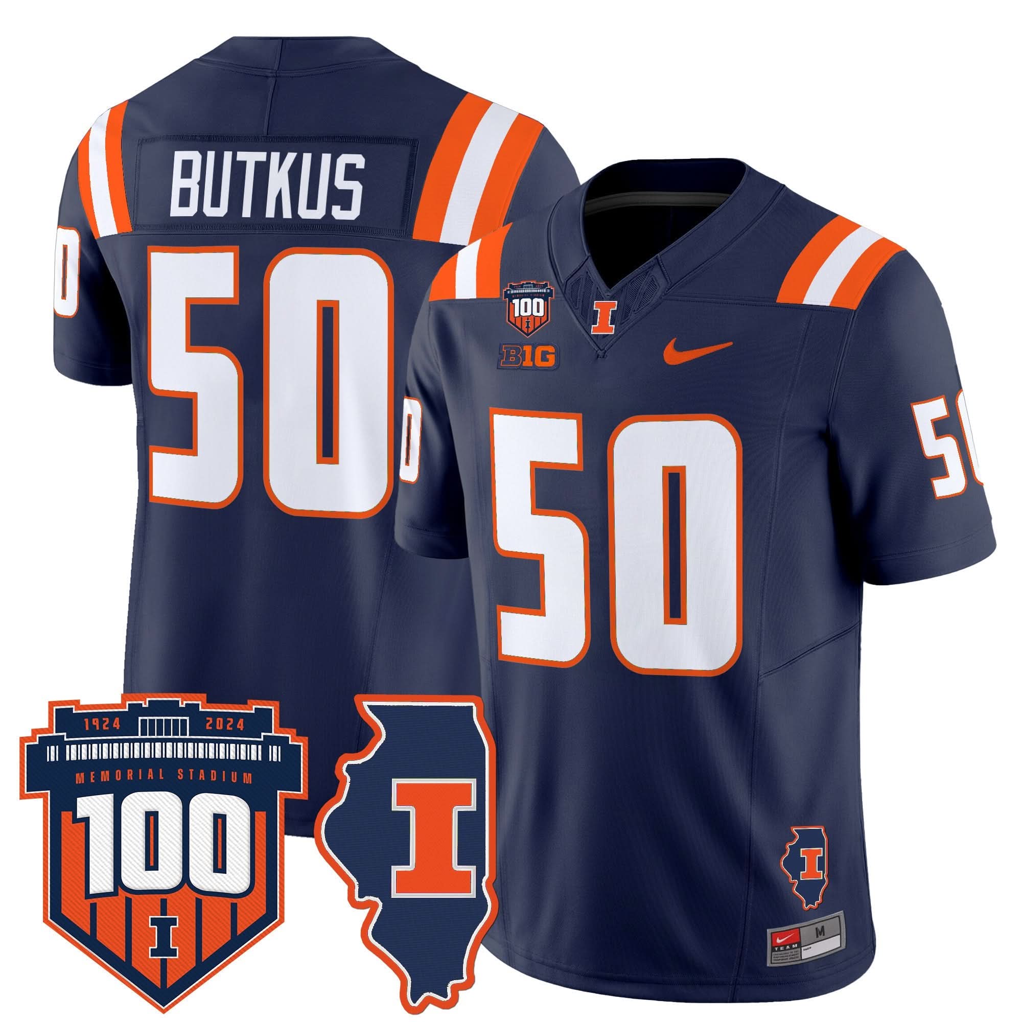 Illinois Fighting Illini 100th Memorial Stadium Patch Vapor Limited Jersey - All Stitched 6 Illinois Fighting Illini 100th Memorial Stadium Patch Vapor Limited Jersey - All Stitched - Image 6