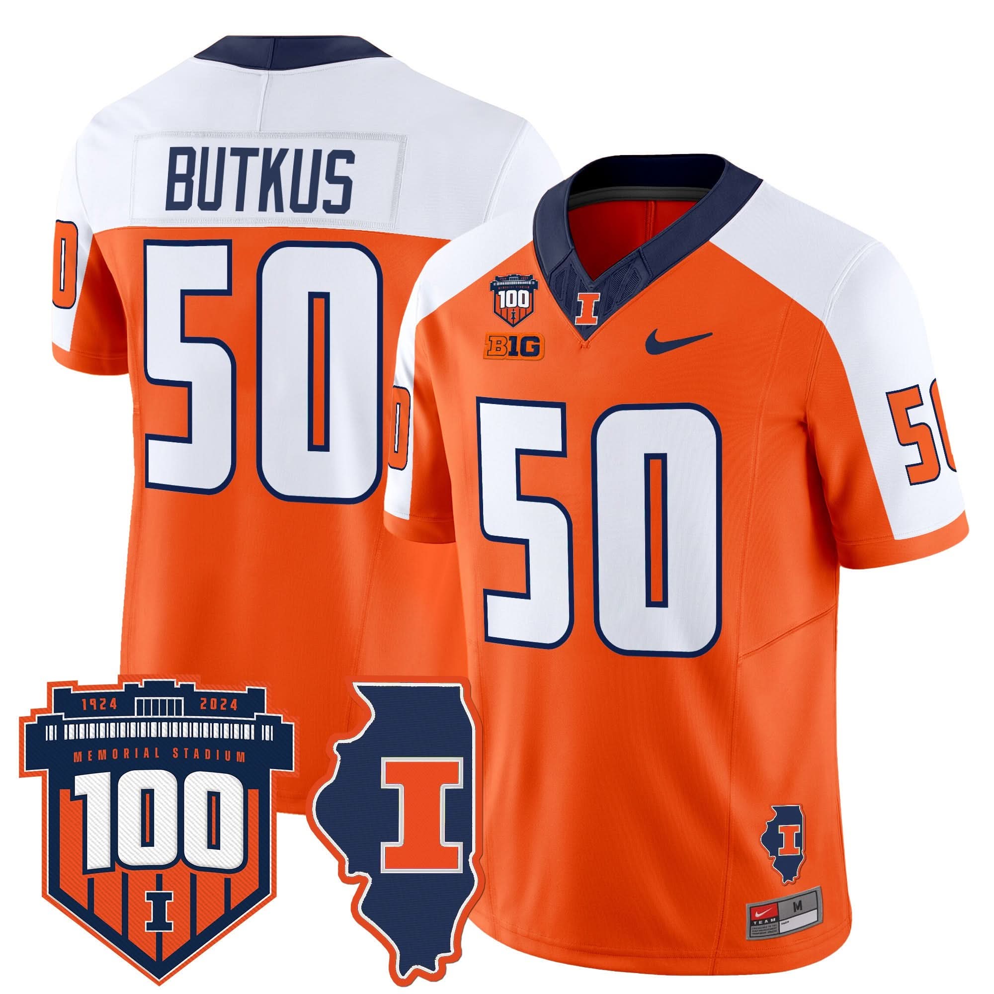 Illinois Fighting Illini 100th Memorial Stadium Patch Vapor Limited Jersey - All Stitched 44 Illinois Fighting Illini 100th Memorial Stadium Patch Vapor Limited Jersey - All Stitched - Image 44