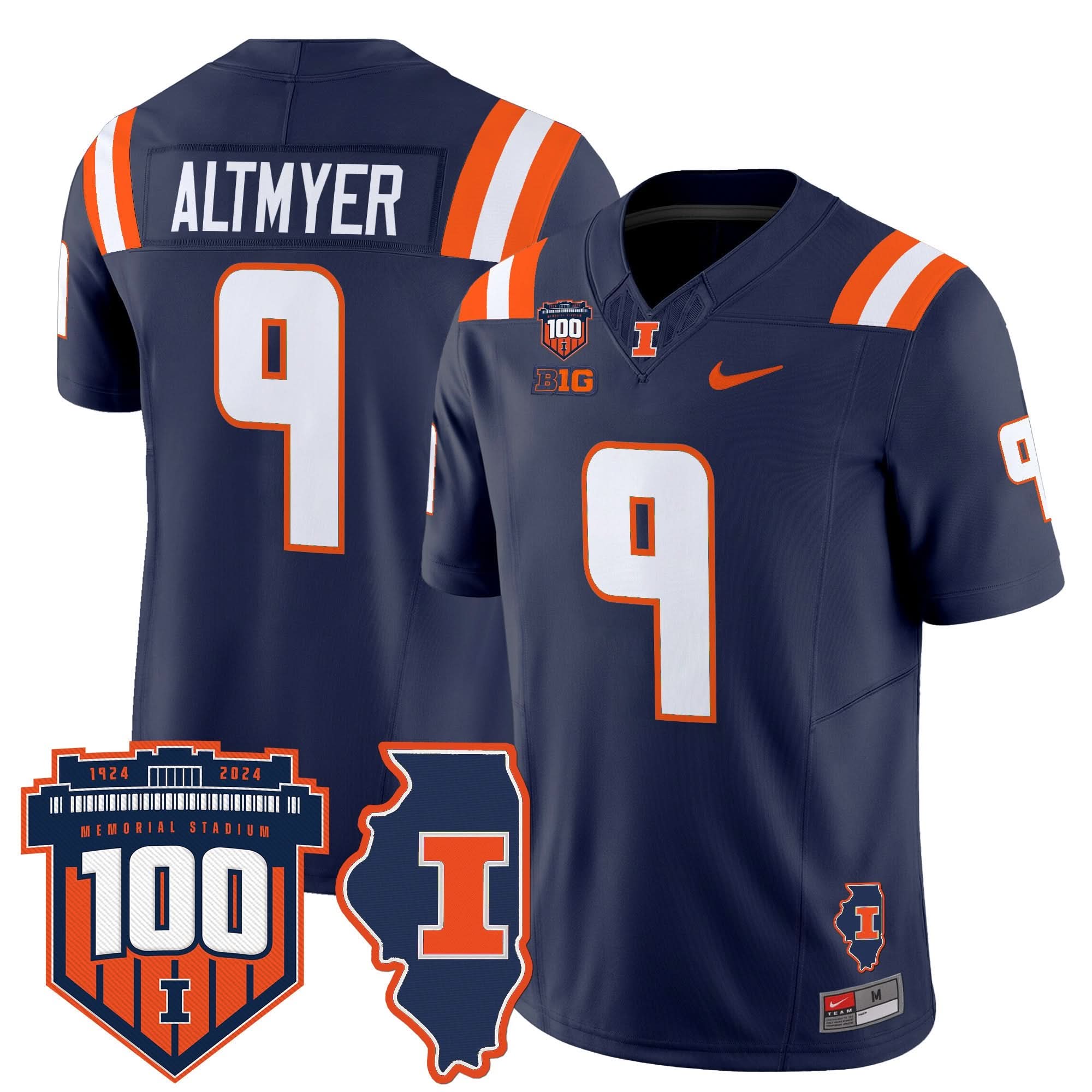 Illinois Fighting Illini 100th Memorial Stadium Patch Vapor Limited Jersey - All Stitched 2 Illinois Fighting Illini 100th Memorial Stadium Patch Vapor Limited Jersey - All Stitched - Image 2