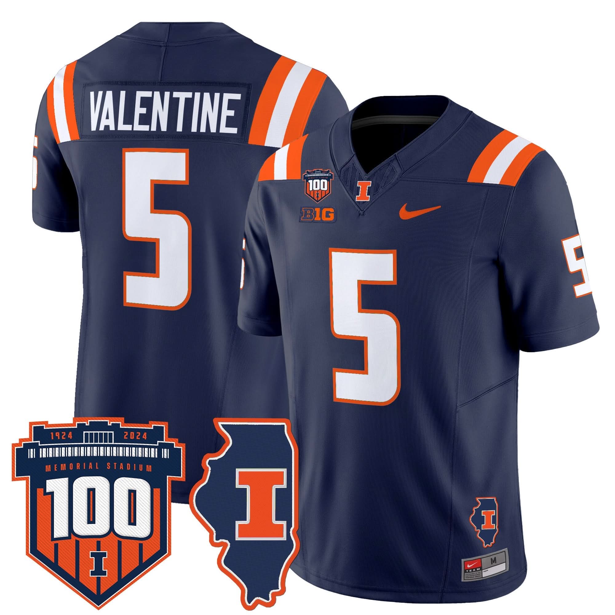 Illinois Fighting Illini 100th Memorial Stadium Patch Vapor Limited Jersey - All Stitched 9 Illinois Fighting Illini 100th Memorial Stadium Patch Vapor Limited Jersey - All Stitched - Image 9