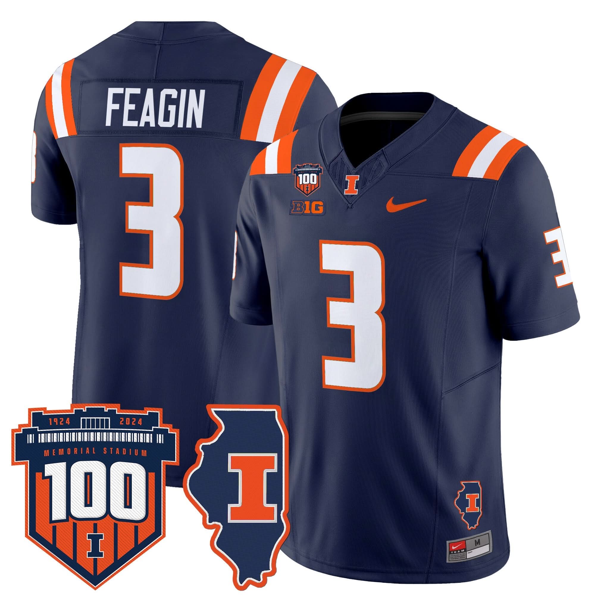 Illinois Fighting Illini 100th Memorial Stadium Patch Vapor Limited Jersey - All Stitched 5 Illinois Fighting Illini 100th Memorial Stadium Patch Vapor Limited Jersey - All Stitched - Image 5