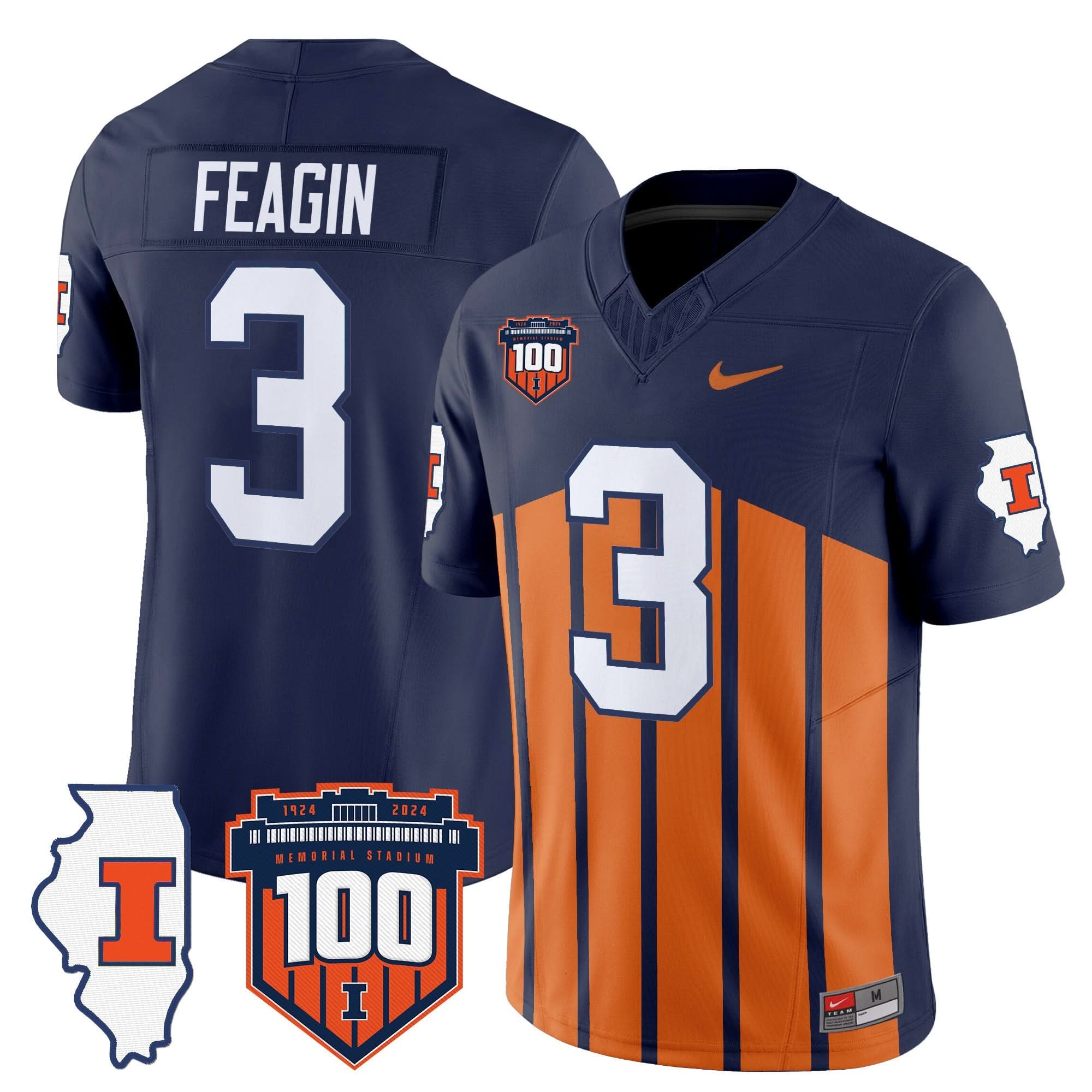 Illinois Fighting Illini 100th Memorial Stadium Patch Vapor Limited Jersey - All Stitched 8 Illinois Fighting Illini 100th Memorial Stadium Patch Vapor Limited Jersey - All Stitched - Image 8