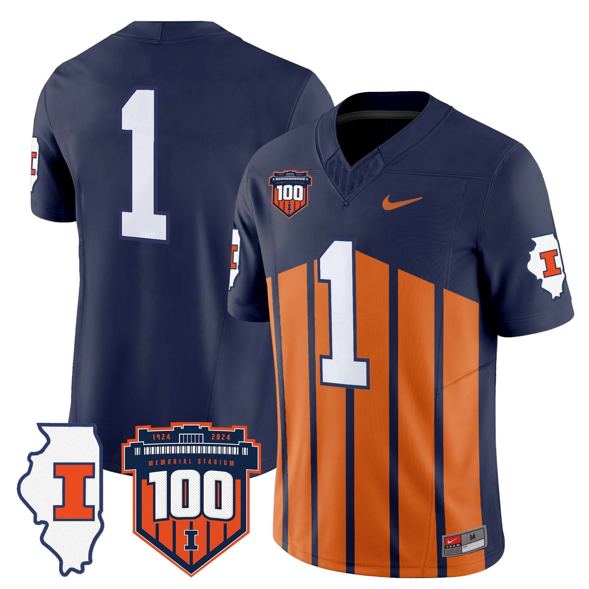 Illinois Fighting Illini 100th Memorial Stadium Patch Vapor Limited Jersey - All Stitched 37 Illinois Fighting Illini 100th Memorial Stadium Patch Vapor Limited Jersey - All Stitched - Image 37