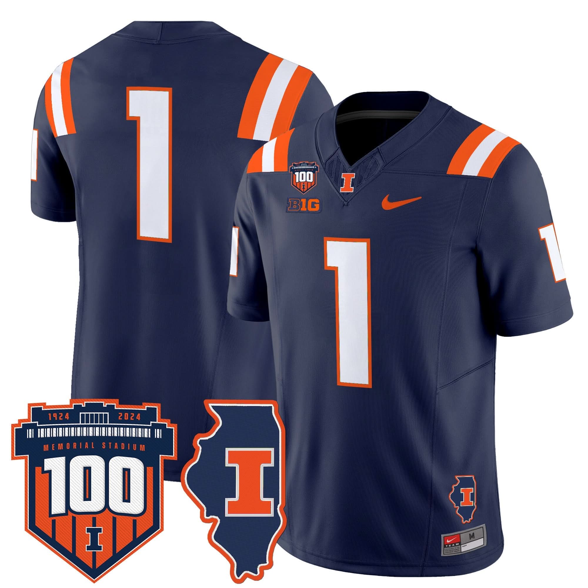 Illinois Fighting Illini 100th Memorial Stadium Patch Vapor Limited Jersey - All Stitched 11 Illinois Fighting Illini 100th Memorial Stadium Patch Vapor Limited Jersey - All Stitched - Image 11