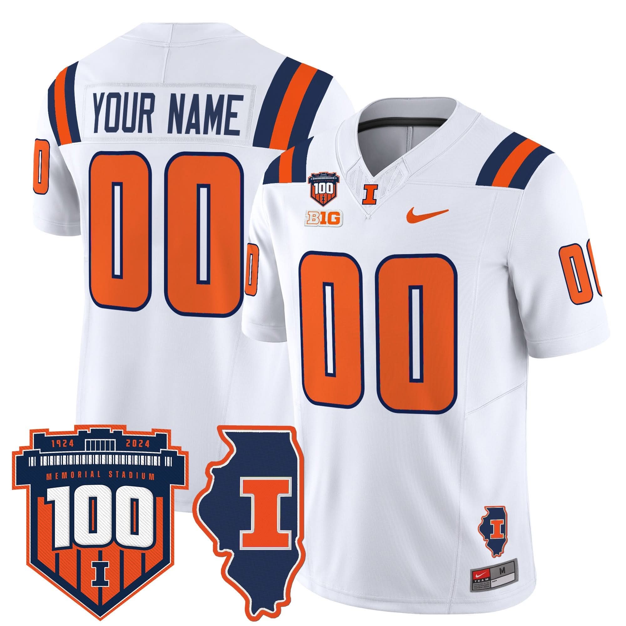 Custom Illinois Fighting Illini Jersey 100th Memorial Stadium Patch Vapor Limited - All Stitched 6 Custom Illinois Fighting Illini Jersey 100th Memorial Stadium Patch Vapor Limited - All Stitched - Image 6