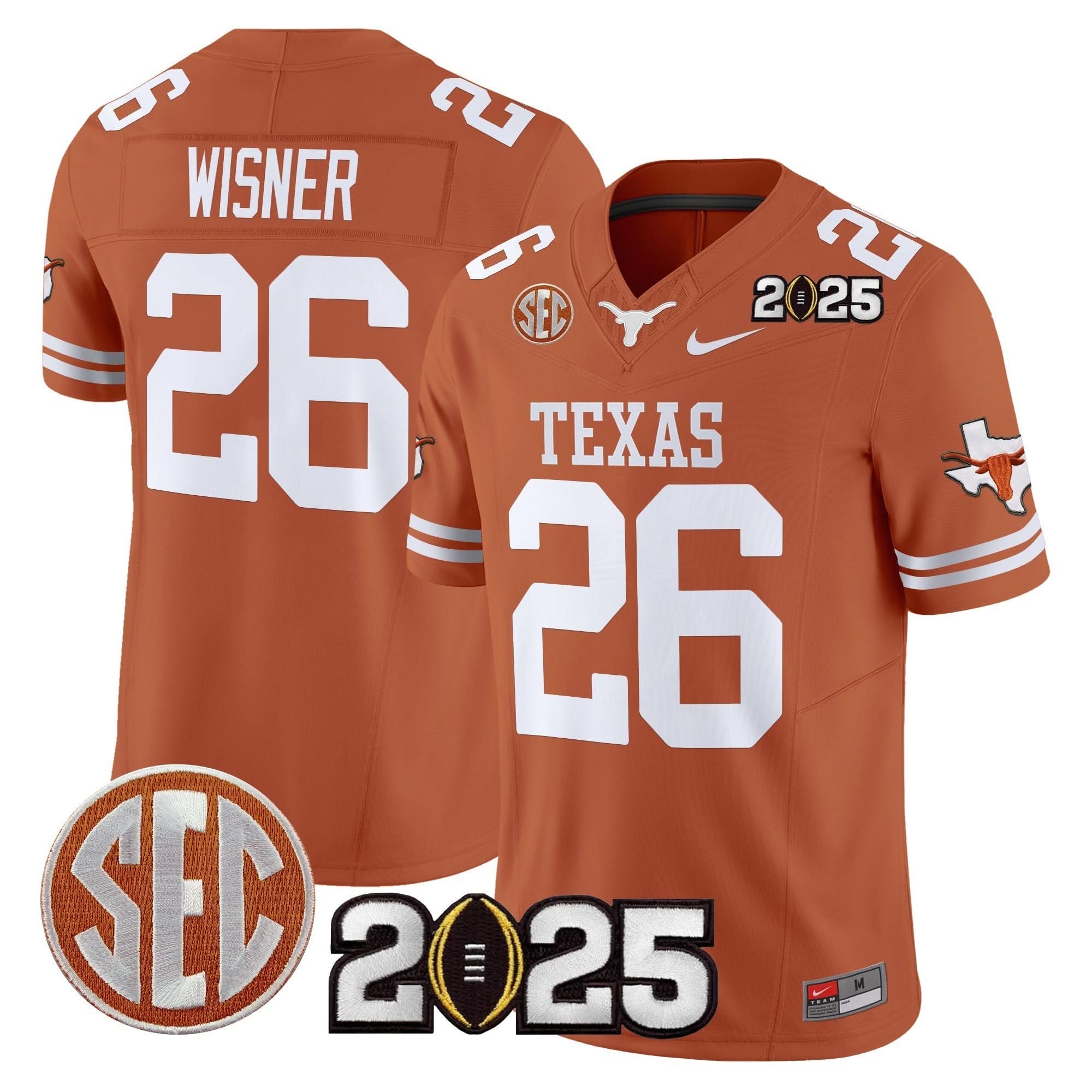 Texas Longhorns 2025 CFP Final Patch Vapor Limited Jersey - All Stitched 28 Texas Longhorns 2025 CFP Final Patch Vapor Limited Jersey - All Stitched - Image 28