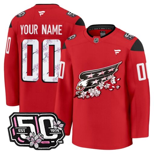 Washington Capitals 50th Anniversary Cherry Blossom Premium Custom Jersey - All Stitched - Image 3
