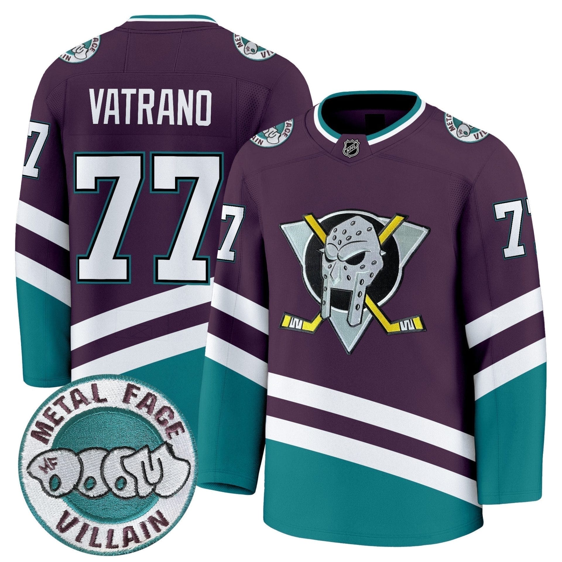 Men Anaheim Ducks MF DOOM Metal Face Villain Patch Premium Jersey - All Stitched 2 Men Anaheim Ducks MF DOOM Metal Face Villain Patch Premium Jersey - All Stitched - Image 2