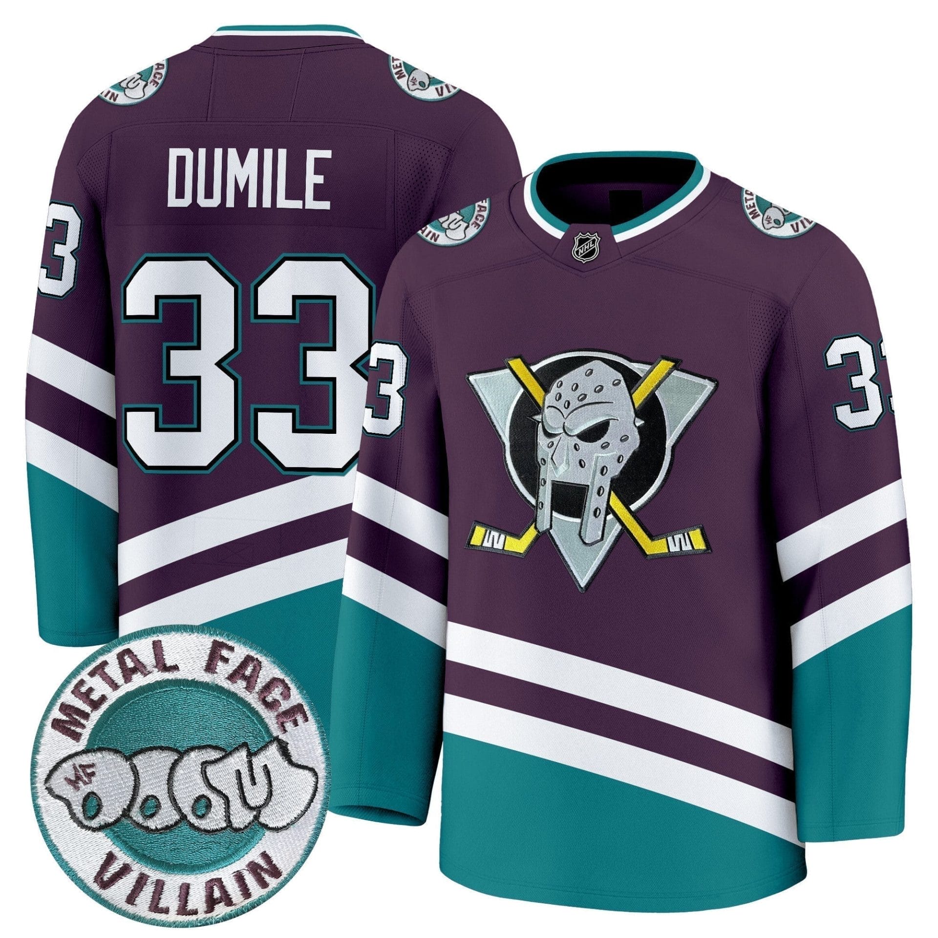 Men Anaheim Ducks MF DOOM Metal Face Villain Patch Premium Jersey - All Stitched 6 Men Anaheim Ducks MF DOOM Metal Face Villain Patch Premium Jersey - All Stitched - Image 6