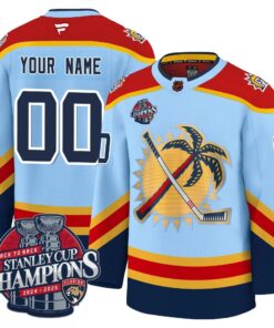 Custom Florida Panthers 2025 Stanley Cup B2B Champions Jersey N1 - All Stitched