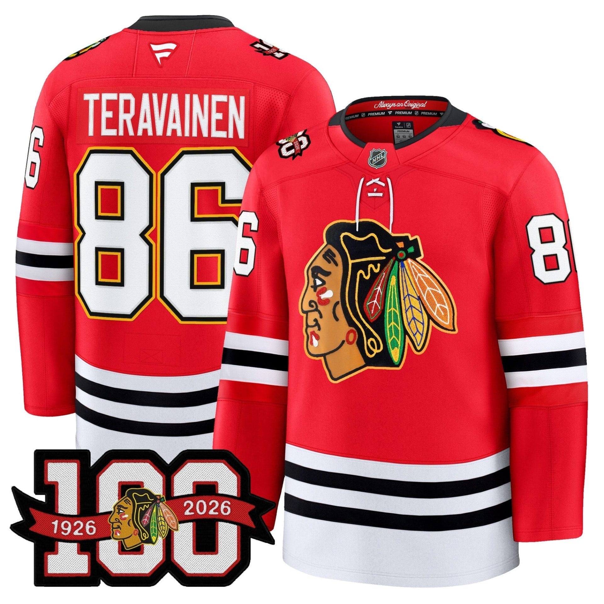 Chicago Blackhawks 100th Anniversary Premium Jersey - All Stitched 3 Chicago Blackhawks 100th Anniversary Premium Jersey - All Stitched - Image 3