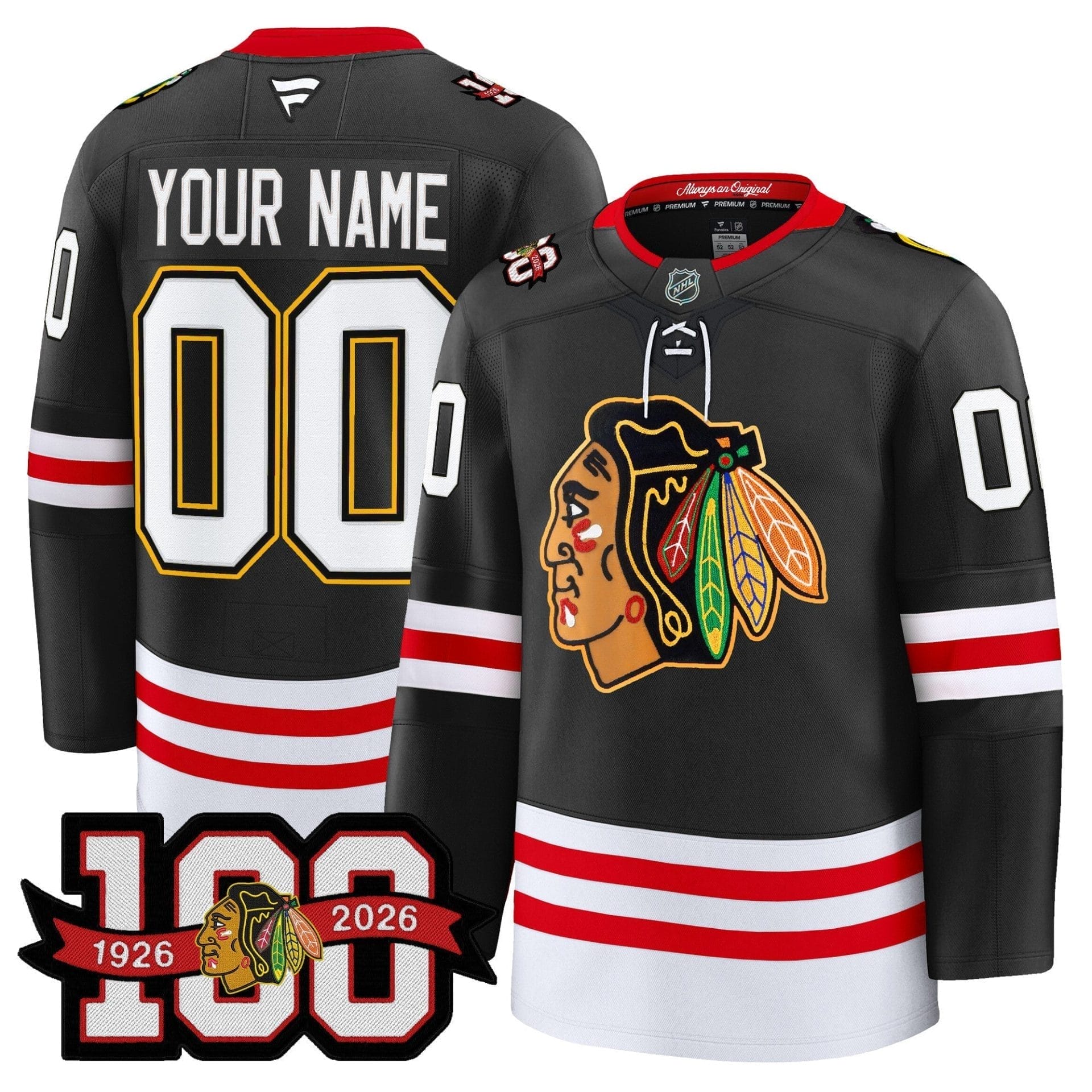 Chicago Blackhawks 100th Anniversary Premium Custom Jersey - All Stitched 3 Chicago Blackhawks 100th Anniversary Premium Custom Jersey - All Stitched - Image 3