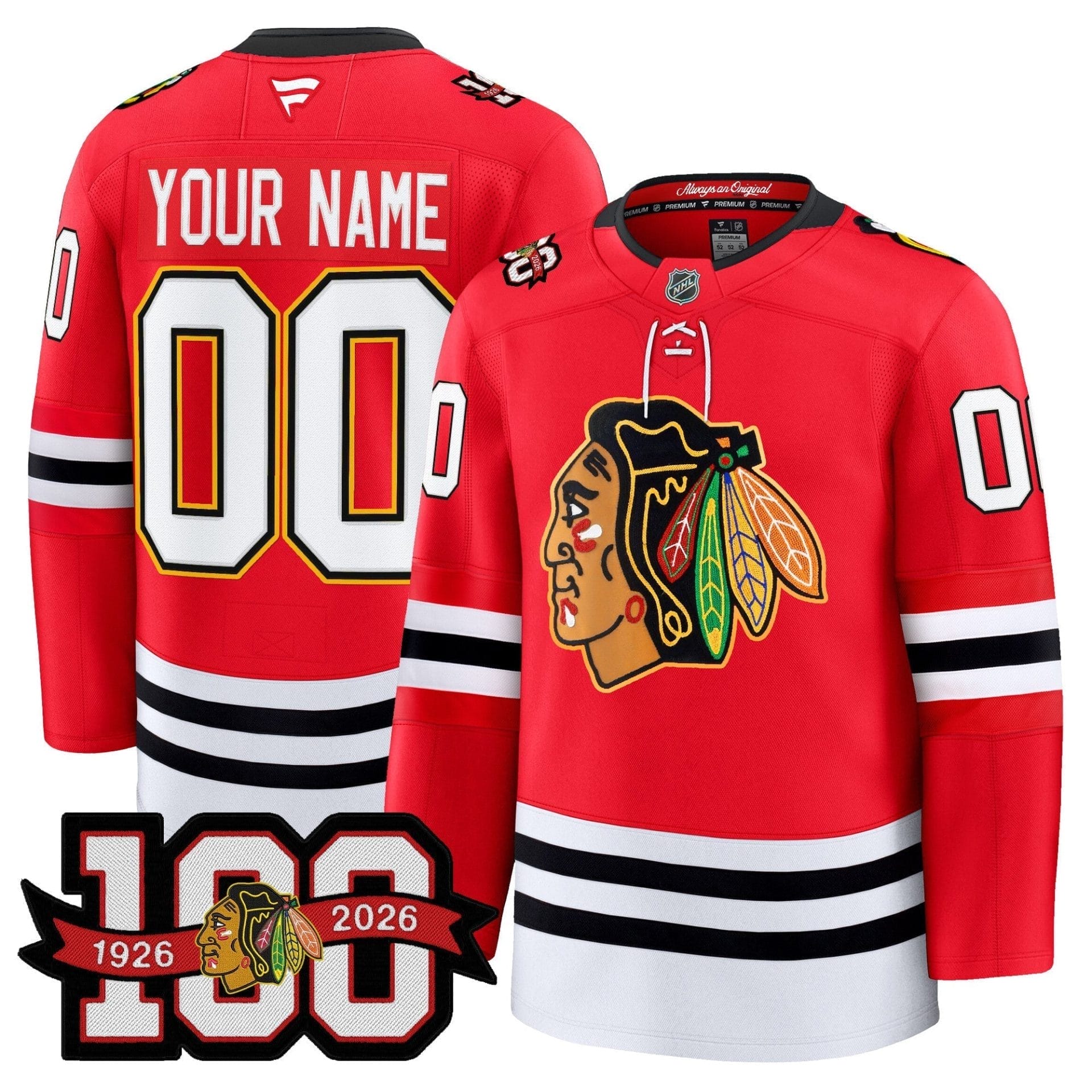 Chicago Blackhawks 100th Anniversary Premium Custom Jersey - All Stitched 2 Chicago Blackhawks 100th Anniversary Premium Custom Jersey - All Stitched - Image 2