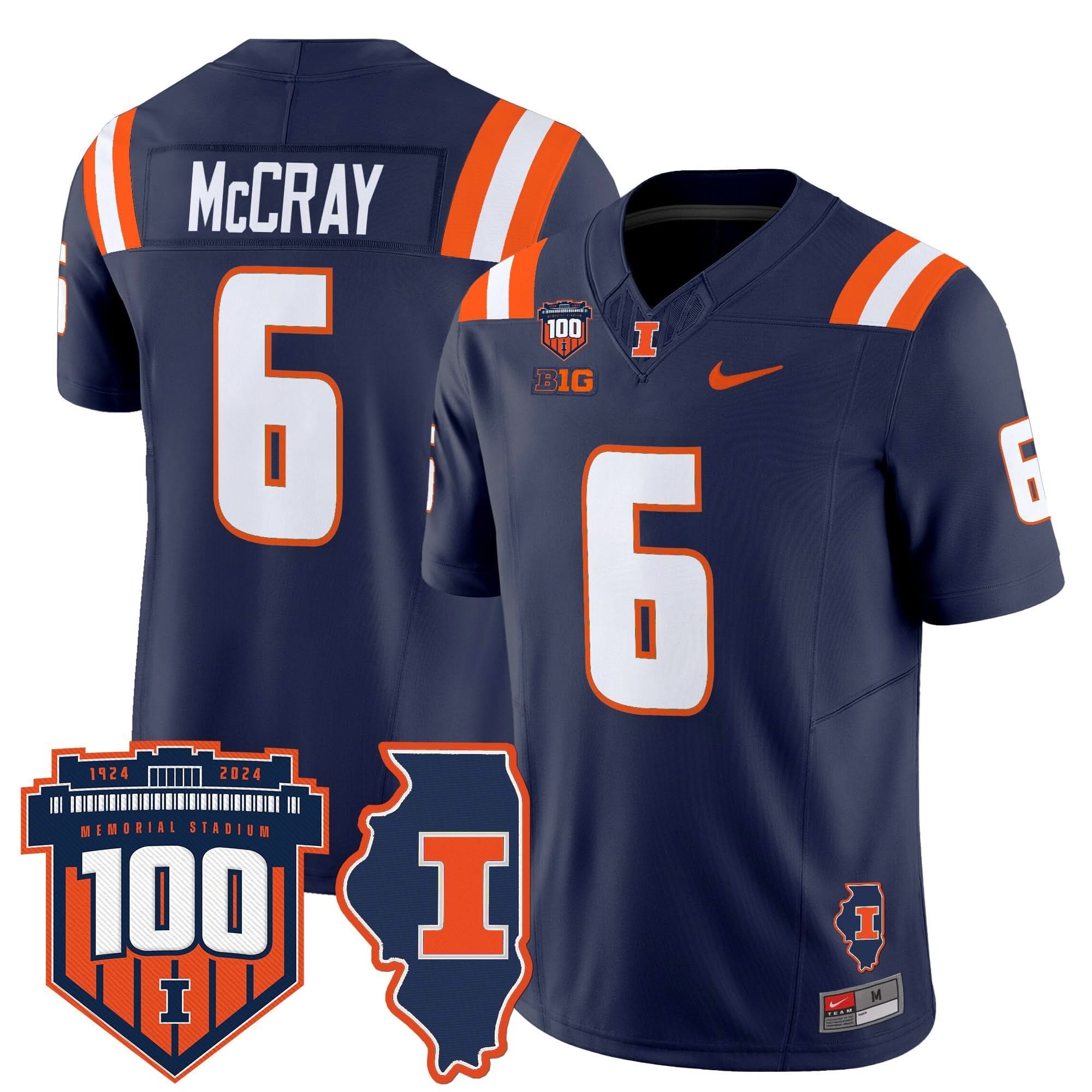 Illinois Fighting Illini 100th Memorial Stadium Patch Vapor Limited Jersey - All Stitched 10 Illinois Fighting Illini 100th Memorial Stadium Patch Vapor Limited Jersey - All Stitched - Image 10
