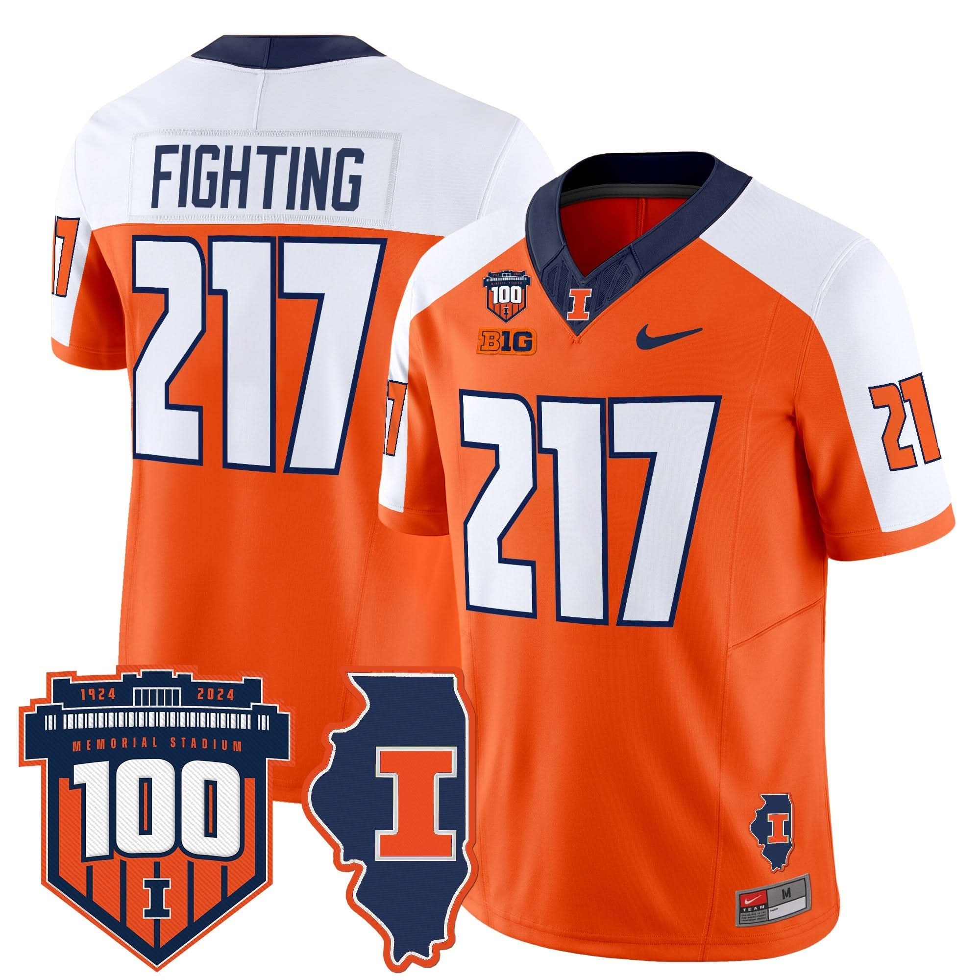 Illinois Fighting Illini 100th Memorial Stadium Patch Vapor Limited Jersey - All Stitched 12 Illinois Fighting Illini 100th Memorial Stadium Patch Vapor Limited Jersey - All Stitched - Image 12