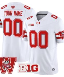 Alternative view of Custom Wisconsin Badgers Jersey Throwback  Name, Number 2025 Stitched All Colors