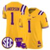 Aaron Anderson Jersey #1 LSU Tigers 2025 Louisiana Patch Stitched 10 Aaron Anderson Jersey 1 LSU Tigers 2025 Louisiana Patch Stitched Gold