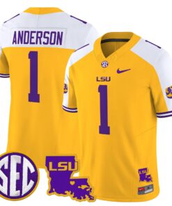 Aaron Anderson Jersey 1 LSU Tigers 2025 Louisiana Patch Stitched Gold Alter