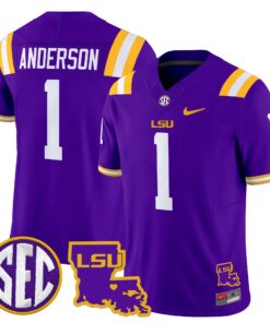 Aaron Anderson Jersey 1 LSU Tigers 2025 Louisiana Patch Stitched Purple